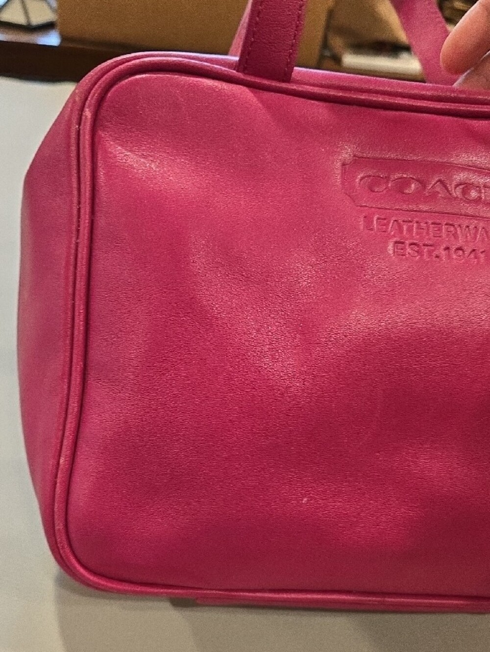Coach Hot Pink Leather Tote Toiletries Cosmetic Y2K Rare Vintage Matching SET! - Picture 5 of 16